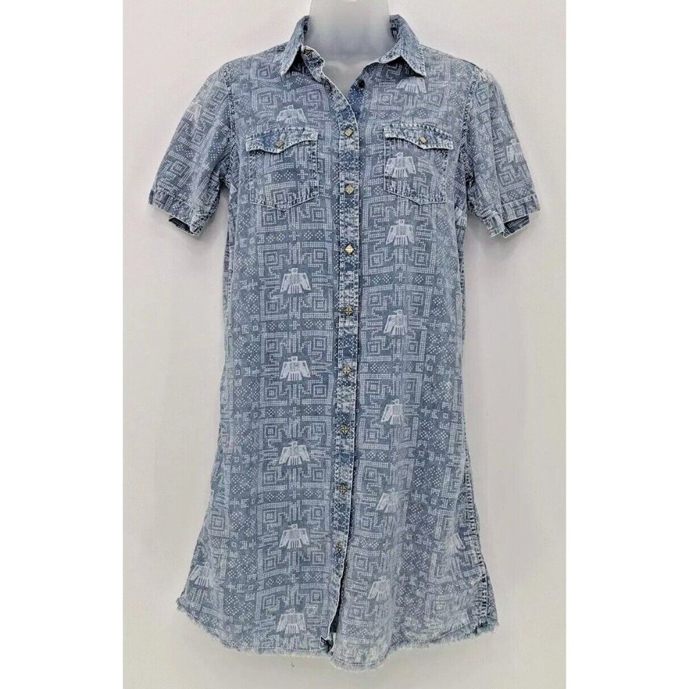 Ryan Michael Aztec Snap Front Tunic Shirt Dress, Fringe, Sz Sm, Western, Country